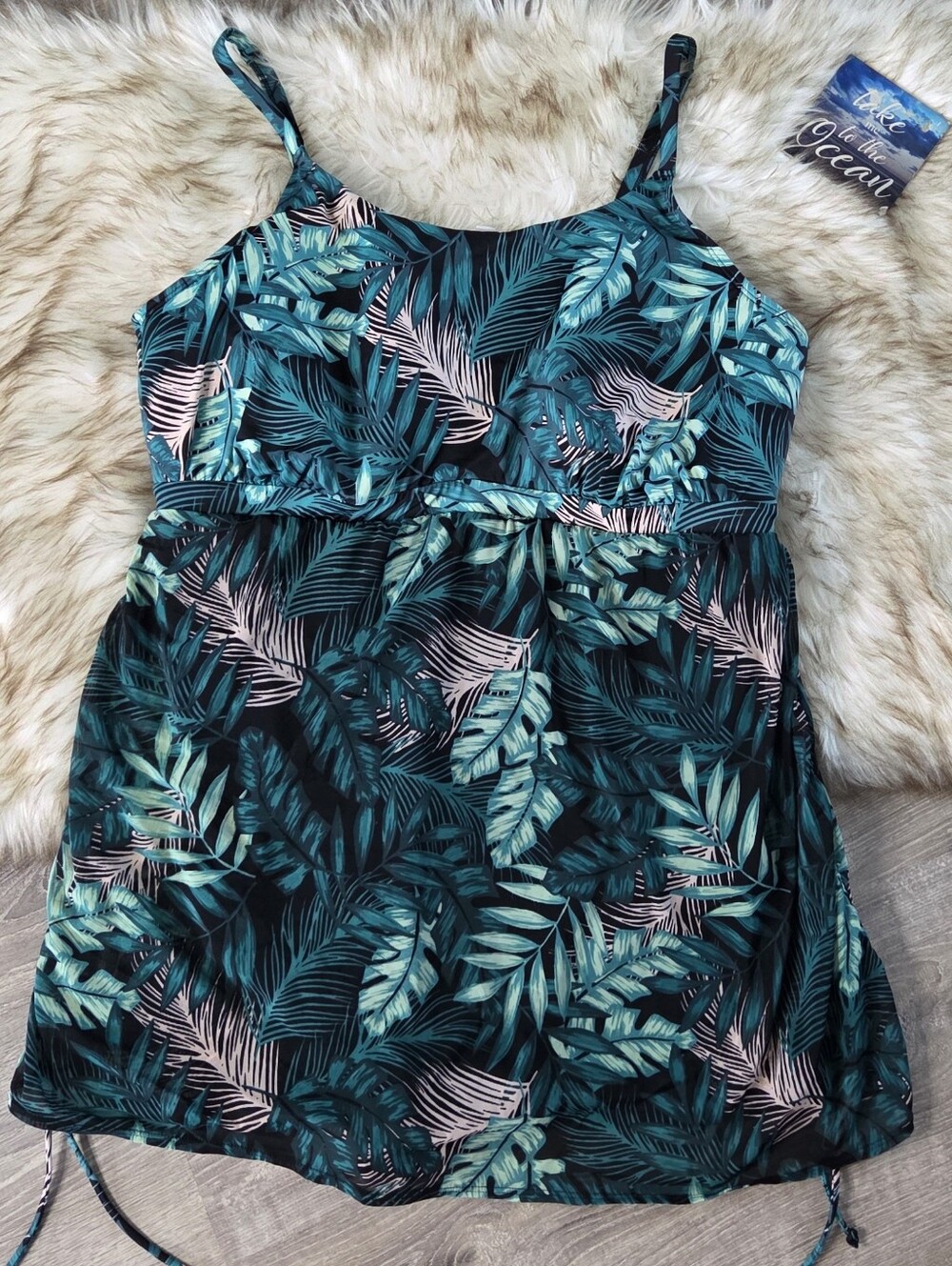 Lane Bryant Swim by Cacique Tropical Palm Leaf Ruched Swim Dress Size 28 LikeNew